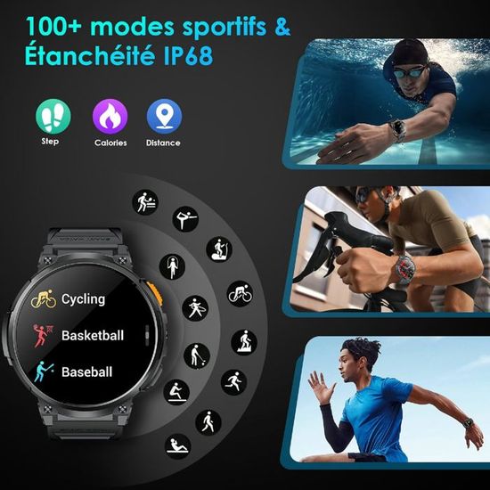 Montre Connectée Homme K66 – Appels Bluetooth, écran HD 1,85, étanche IP68, Acier