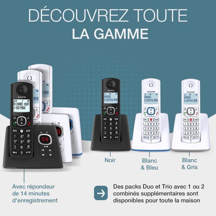 Alcatel F530 Duo, téléphone sans fil avec 2 combinés, blocage d'appels