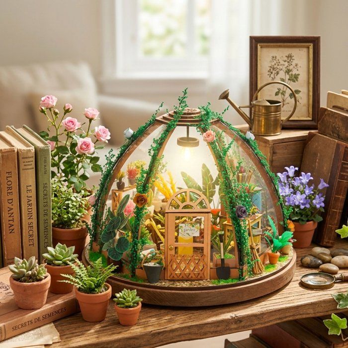 Ltteaoy Book Nook Serre Naturelle – Kit Maison Miniature 3D Bois Avec LED – DIY Adulte/Ado 14+ – Cadeau Décoration Bibliothèque