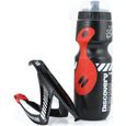 Bouteille d'eau à vélo 650ML et porte bouteille d'eau, Porte-Bidons Vélo Cyclisme Bicyclette Support Bouteille Bottle (noir + rouge)-0