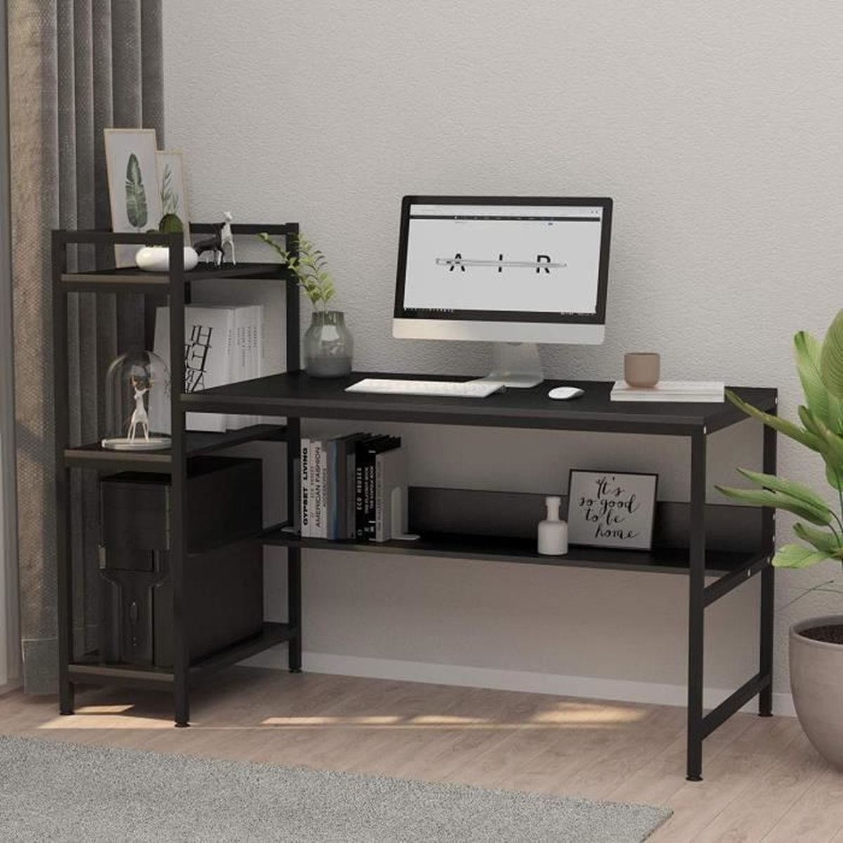Bureau D Ordinateur Moderne En Bois Table De Bureau Avec 4 Etageres De Rangement Pour Bureau Et Domicile 136 X 60 X 111 Cm Noir Achat Vente Meuble Informatique Bureau