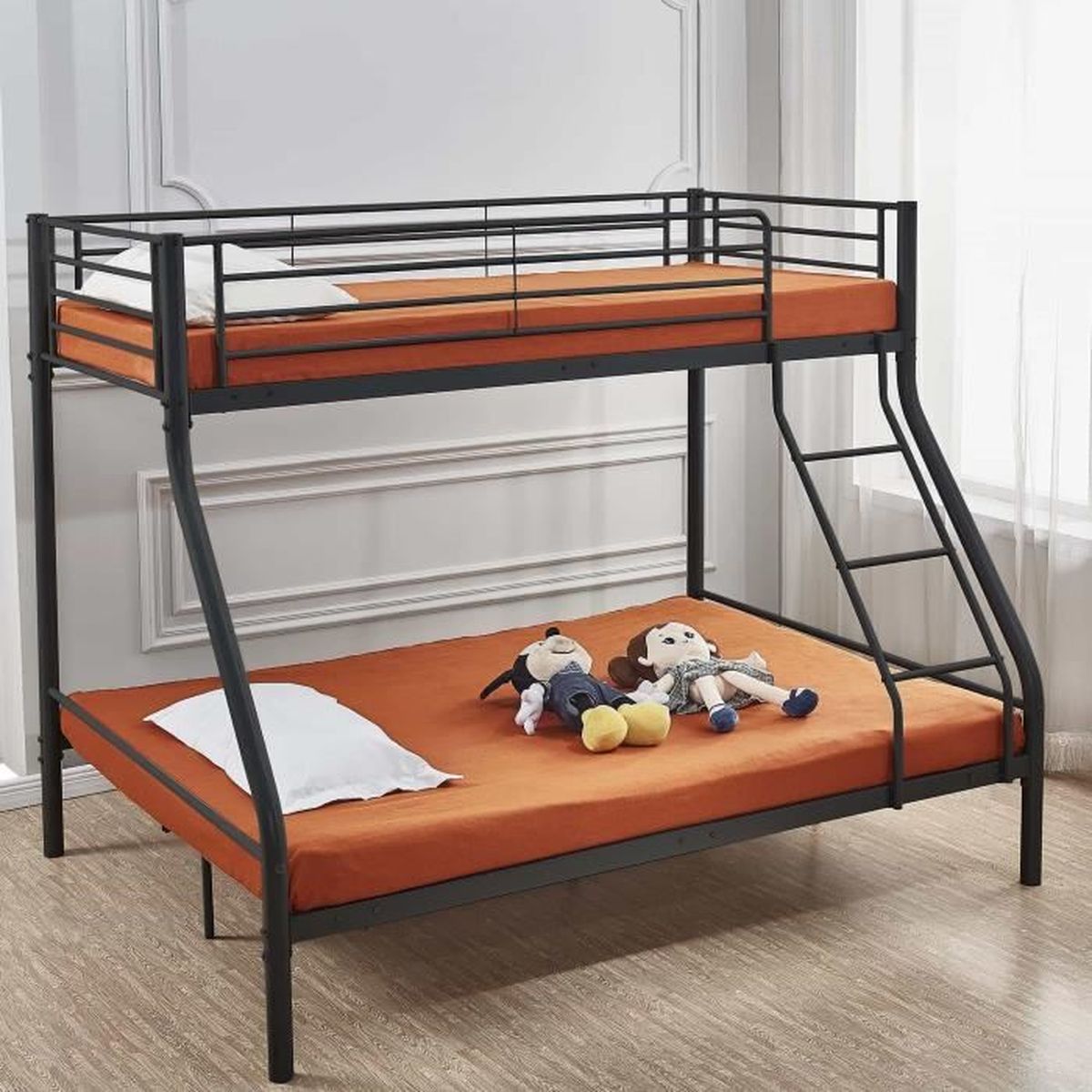 Lit Superpose 3 Personnes En Metal Noir 90 X 190 Cm Et 140 X 190 Cm Trinity Cdiscount Maison