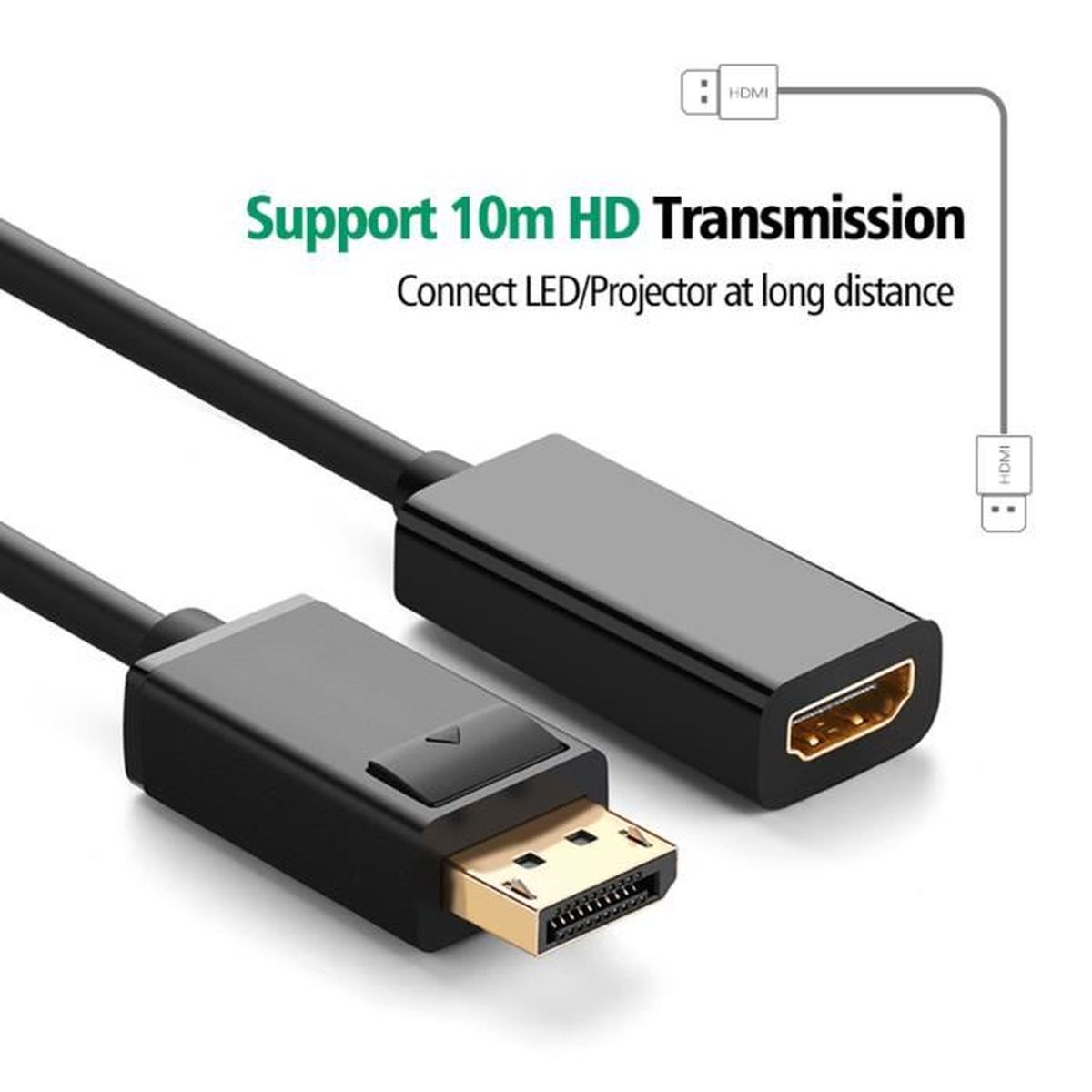 Cable Displayport Vers Hdmi Dp Displayport Male Vers Hdmi Femelle Convertisseur Adaptateur Cable Pour Dell Hp Lenovo Wh Noir Prix Pas Cher Cdiscount