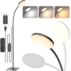 LAPAMAX Lampadaire sur Pied à Col de Cygne USB avec Prise, Lampe LED 360° Rotatif, 3 Températures Réglables, Design Léger pour Salon/Bureau