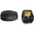 LOLUNA® Porte-monnaie Homme forme grain café robuste - 2 côtés zip - 1 anneau Clé - en Cuir Véritable Vachette épais souple - Noir