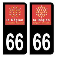 Autocollant Stickers plaque d'immatriculation département 66 Pyrénées-Orientales Ancienne Région Languedoc-Roussillon Noir Couleur
