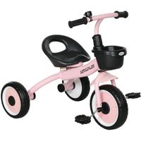 Tricycle enfant AIYAPLAY - Siège réglable avec dossier - Pédales antidérapantes - Panier avant - Rose