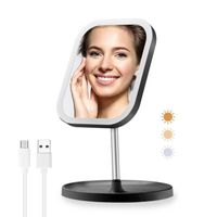 JANZDIYS Miroir de Maquillage Bureau-USB Miroir Cosmétique Réglable-Lumière d'appoint-Pivotant à 360 Degrés-Décor Intérieure