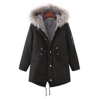 Manteau d'hiver caban femme manteau à capuche veste chaude longue veste d'hiver manteau épais poches printemps Noir