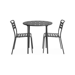 Ensemble table et chaise de jardin Table de jardin métal anthracite Amélia avec 2 chaises. traitement antirouille