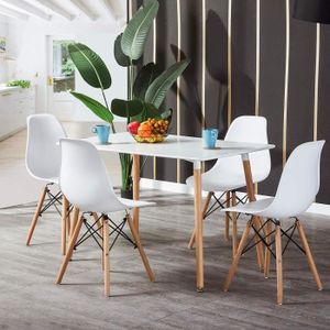 Table à manger 150 cm avec 4 chaises en velours beige - TIAKI