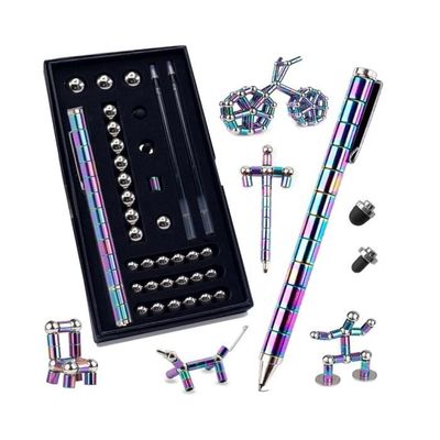 Stylo Magnétique Anti-Stress - Ensemble Aimants, Billes, Recharges - Gadget Fidget Cadeau Pour Ados/Adultes