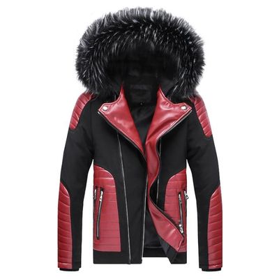 Manteau homme de Marque Fourrure a capuche detachable Manteau courte epaississant Manteau homme en Cotton Noir rouge Noir rouge Cdiscount Pret a Porter
