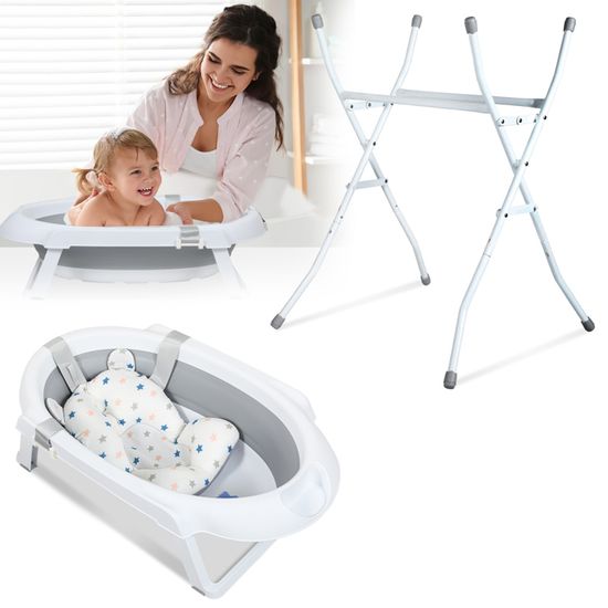Baignoire Bébé Pliante Eulenke Avec Support - Thermomètre Intégré, Nouveau-né à 3 Mois