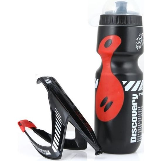 Bouteille d'eau à vélo 650ML et porte bouteille d'eau, Porte-Bidons Vélo Cyclisme Bicyclette Support Bouteille Bottle (noir + rouge)