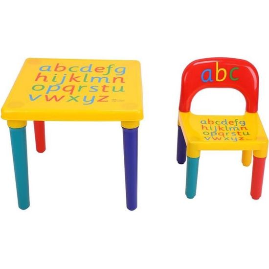 Table et Chaise Enfant ABC Lettres de l'alphabet Table Enfant avec 1 Chaise Meuble en Plastique pour Enfants Pratique Table et Chais