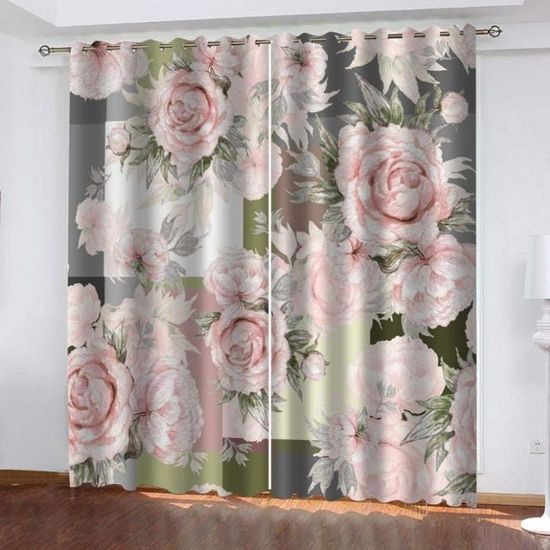 Rideau Occultant Thermique Floral Rose - 140x240 Cm (x2) - Isolation Lumière Et Température
