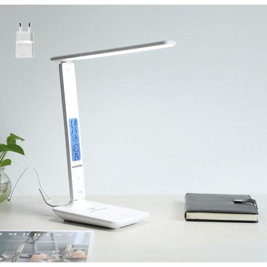 WE - lampe de bureau sans fil - rechargeable - écran LCD - blanc