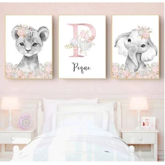 Lot De 3 Affiches Animaux Savane Bébé – Lion Girafe Zèbre Jungle Safari – Toile 30x40 Cm Sans Cadre – Déco Chambre Enfant