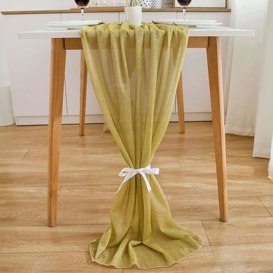 Chemin De Table Mousseline 70x300cm - Décoration Mariage Romantic - Blanc, Noir, Bordeaux... Avec Rubans