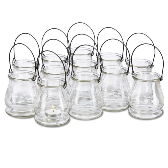 12 Windlichter Mit Henkel – Teelichtgläser Mit Herzmotiv, 6x8 Cm | Für Hochzeit, Garten & Deko