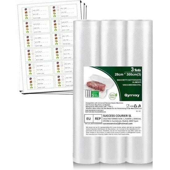 KitchenBoss Sacs Sous Vide Alimentaire:Rouleau Sous Vide Alimentaire Sans BPA, 20x2/28x6/300 cm, 8 Rouleaux Sachet Sous Vide Alimentaire, Idéal pour Machine Sous Vide, Congélation et Cuisson Sous Vide