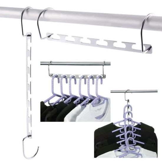 Cintres Gain De Place Sindax - Lot De 6, Inox Antidérapant, Pour Gagner 50% D'espace Dans Le Placard