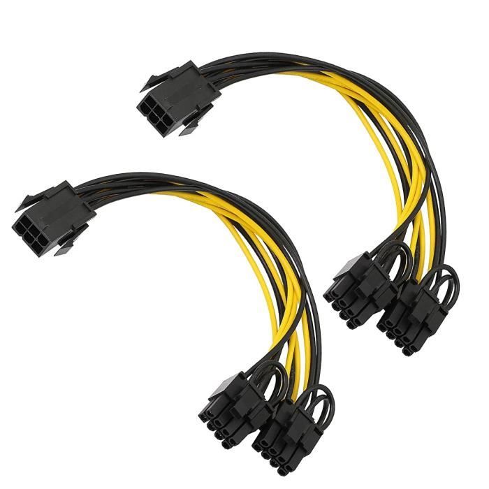 Adaptateur pour câbles d'alimentation PCIe 6 broches à 8 broches, pack de 2 adaptateurs d'alimentation 6 broches 8 broches (6+2) pou