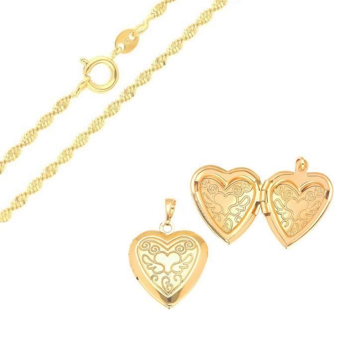 Collier Femme/Enfant Pendentif Coeur Porte Photo Plaqué