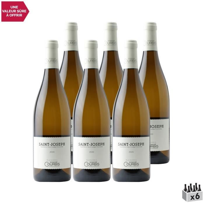 Saint-Joseph Blanc 2020 - Lot de 6x75cl - Domaine Courbis - Vin AOC Blanc de la Vallée du Rhône - Cépage Marsanne