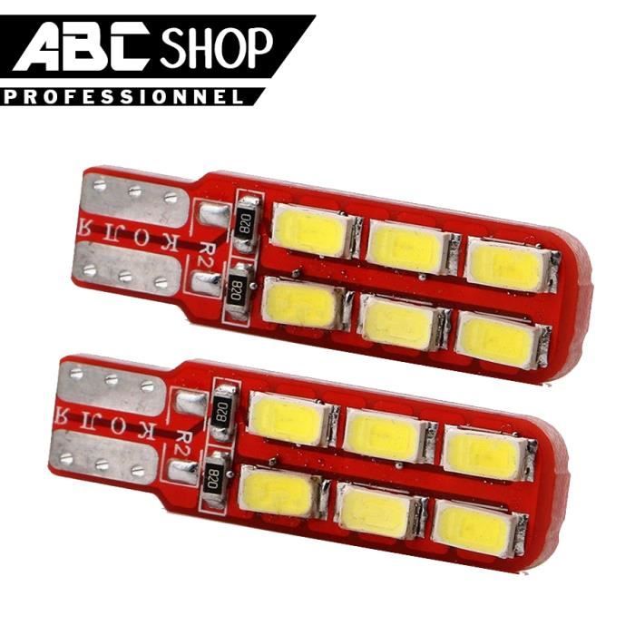 2 VEILLEUSE LED W5W T10 CANBUS ANTI ERREUR ODB BLANC PUR 6000K XENON 12 SMD