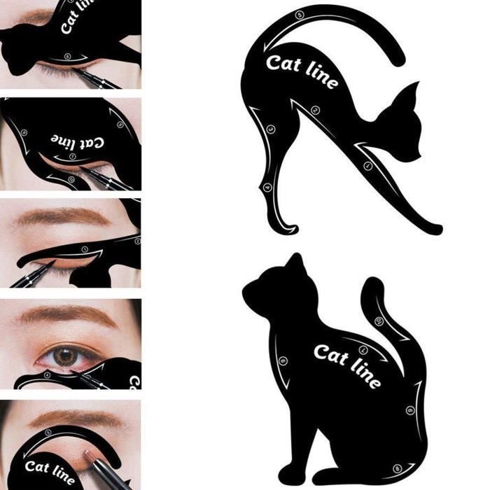 2pcs Pochoirs pour Eyeliner Outil Ombre à paupières Forme de chat Noir
