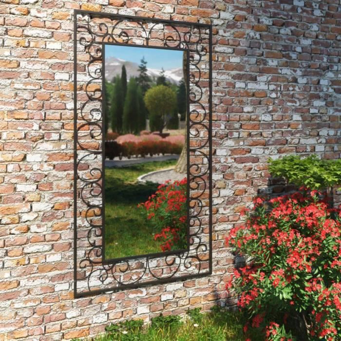 ����6221Elégant Magnifique- Miroir mural de jardin - Miroir Extérieur Miroir Moderne - Rectangulaire 60 x 110 cm Noir