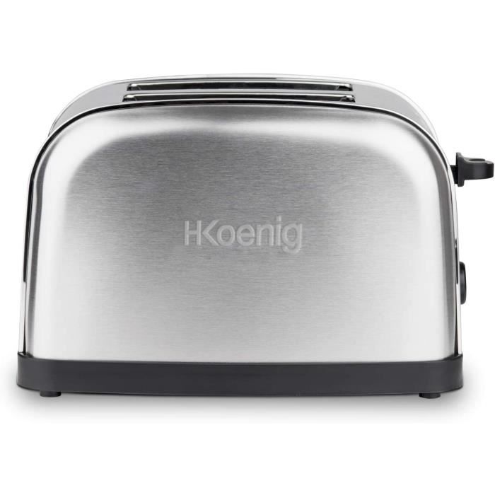 H.Koenig TOS7 Grille Toaster 2 Tranches Fentes Larges INOX Vintage, 6 Niveaux de brunissage, Décongélation, Rapide et Uniforme, Pain