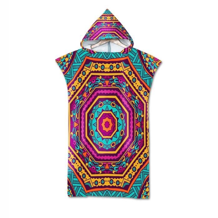 Serviette de bain,Adulte plage costume changement Robes Poncho capuche serviette de plage géométrique imprimé - Type Bleu marine