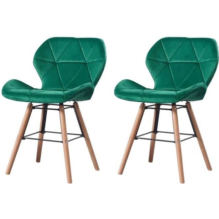 LOUNA - Lot de 2 chaises scandinave - Velours - Vert - pieds en métal design salle a manger salon - 54 x 48 x 73 cm