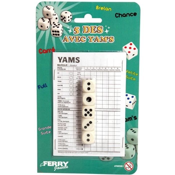 Jeux de Yams avec 5 dés et fiches