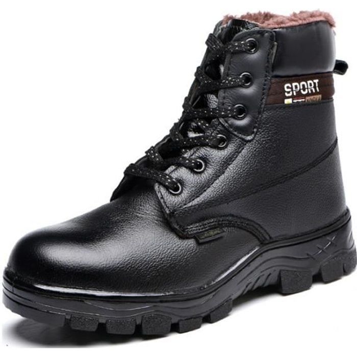 Chaussures de sécurité montantes homme femme de travail d'hiver anti-perforation chaudes bottes de protection en velours de coton