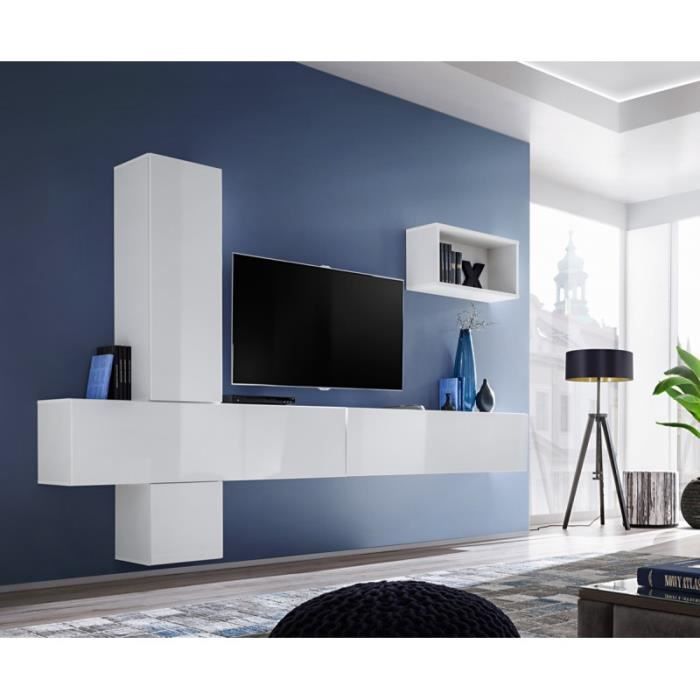 Meuble Tv Mural Design -blox Vi- 280cm Blanc - Paris Prix