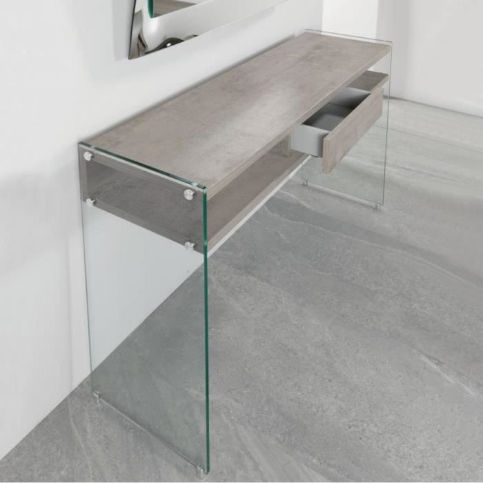 Console avec tiroir MARION design couleur gris béton piétement en verre gris Bois Inside75