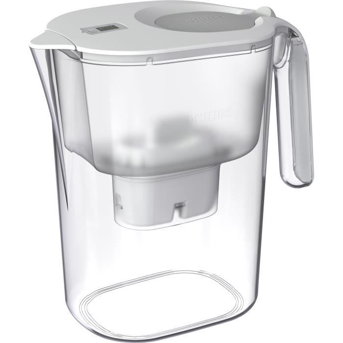 PHILIPS AWP2938WHT - Carafe filtrante 4 litres avec minuteur numérique de changement de cartouche + 1 filtre X-Clean - Blanche