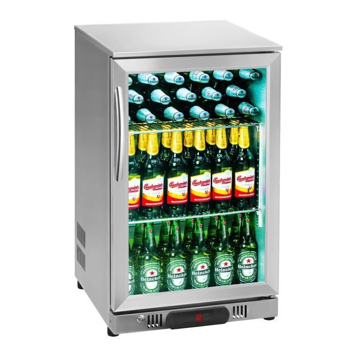 Frigo Boisson Mini Frigo Mini Bar Mini Réfrigérateur Vitrée 108L Acier Inox