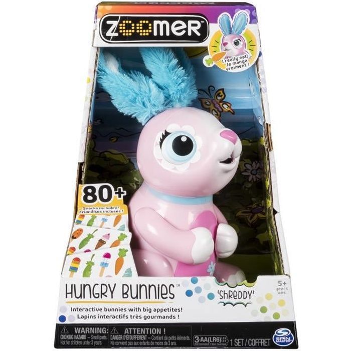 Spin Master Zoomer Hungry Bunny - Shreddy (pink), Bleu, Rose, Garçon-Fille, 5 année(s), AA, 1,5 V