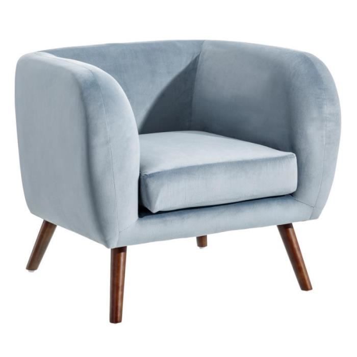 Fauteul Bleu Velours/Bois - GARAM - L 81 x l 73 x H 70