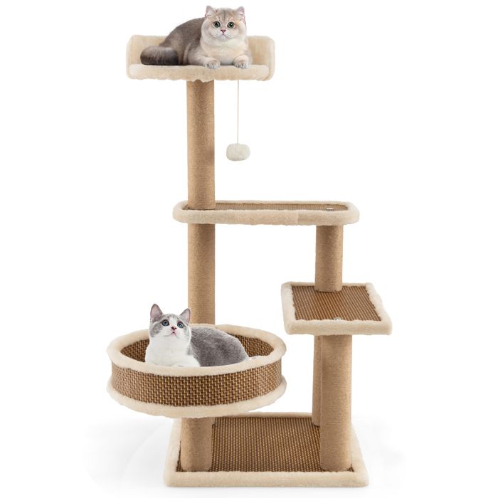 Comparer les prix de GOPLUS Arbre à Chat 89 cm, Tour à Chat Multifonction avec Lit pour Chat, Niches Supérieures, Griffoir, Balle de Style Patte de Chat