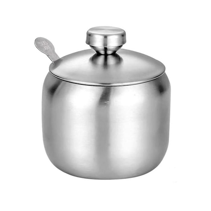 SUCRIER italien vintage POMME en ACIER inoxydable brossé et cuillère originale par Morinox