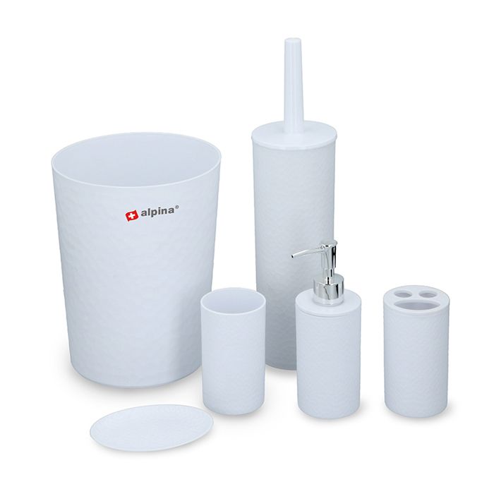 Ensemble de salle de bain - ALPINA - 6 éléments - Plastique - Blanc - Accessoires de salle de bain