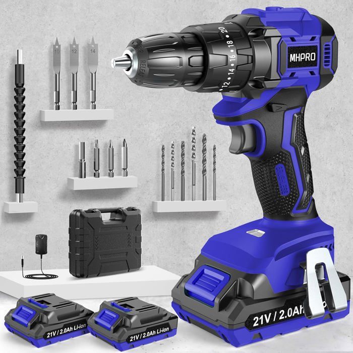 Perceuse-visseuse Sans Fil 21V 45Nm – 2 Batteries 2.0Ah, Mandrin 10mm, 27 Accessoires, Coffret - 7