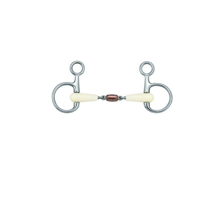 Mors western snaffle pour cheval en fer noir à rouleaux de cuivre tiges travaillées Pool's | La sellerie de Maé
