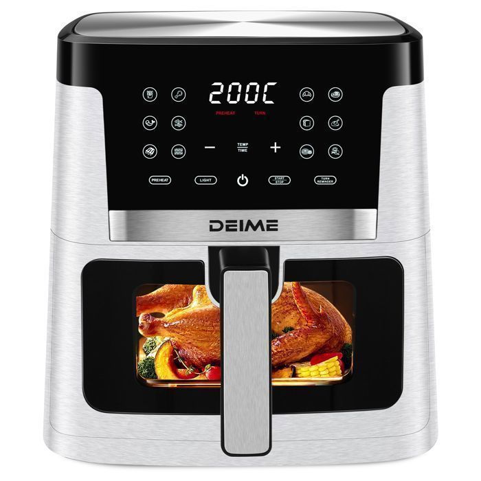 DEIME Friteuse à air sans huile 7L Air Fryer 1800 W avec 12 Préprogrammes Écran Tactile LED Fenêtre Transparente - Deime